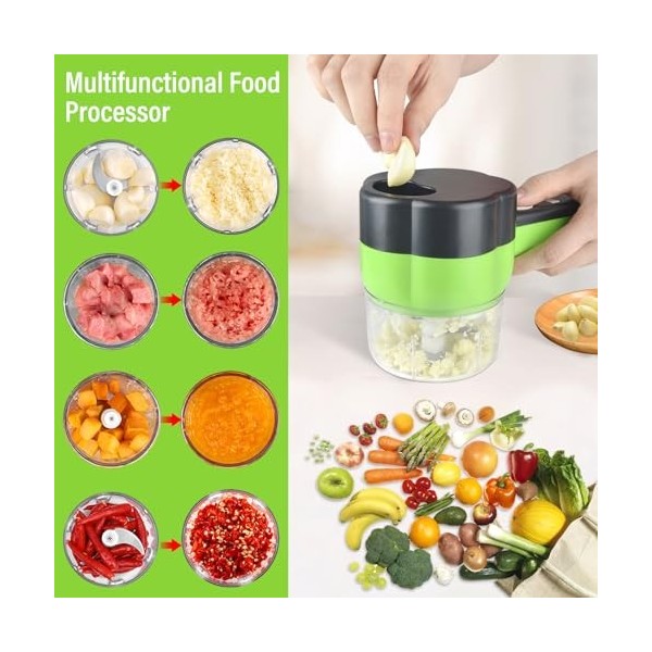 4 en 1 Hachoir à ail électrique Mini hachoir électrique à chargement USB Ensemble de Coupe-légumes Electrique Portable Petit 
