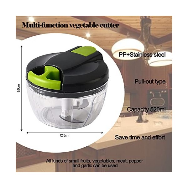 Hachoir Manuel, Coupe-oignons - Hachoir Manuel avec Cordon en Tant que Coupe-légumes - Hachoir Multi-légumes - Capacité 520 m