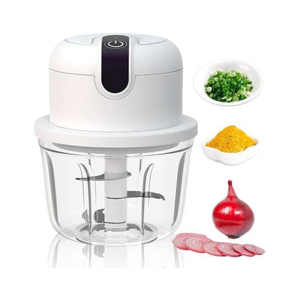 SPORWAY Hachoir à oignons électrique : 350 ml Hachoir à oignons rechargeable par USB, hachoir à ail Onion Chopper Cutter alim