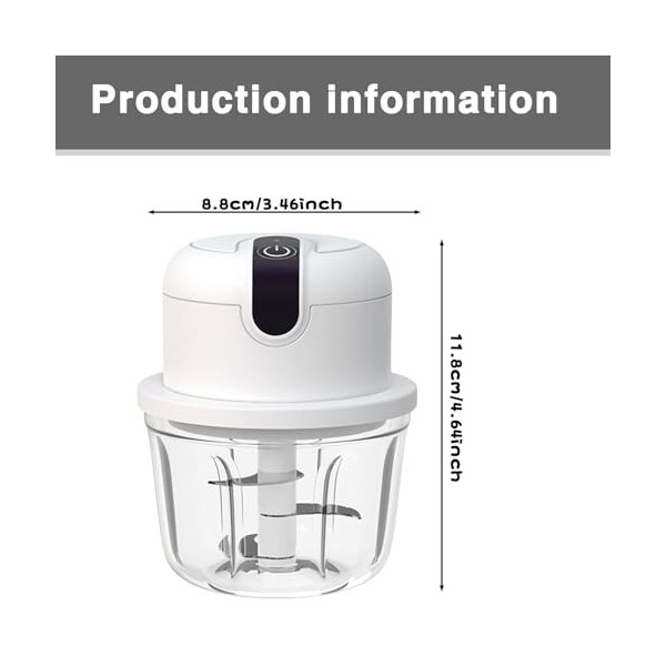 SPORWAY Hachoir à oignons électrique : 350 ml Hachoir à oignons rechargeable par USB, hachoir à ail Onion Chopper Cutter alim