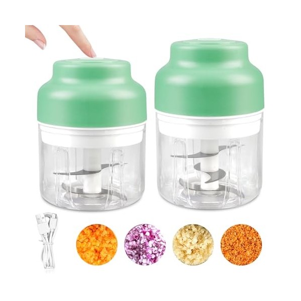 Hachoir électrique avec port USB, mini robot de cuisine 250 ml, 320 ml, coupe-légumes électrique, avec 4 et 6 lames tranchant