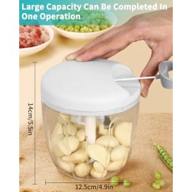 Bixury Hachoir Manuel Vegetable Chopper, 900 ml Mini Hachoir Manuel Avec 10 Lames En Acier Inoxydable, Coupe Oignon Manuel av