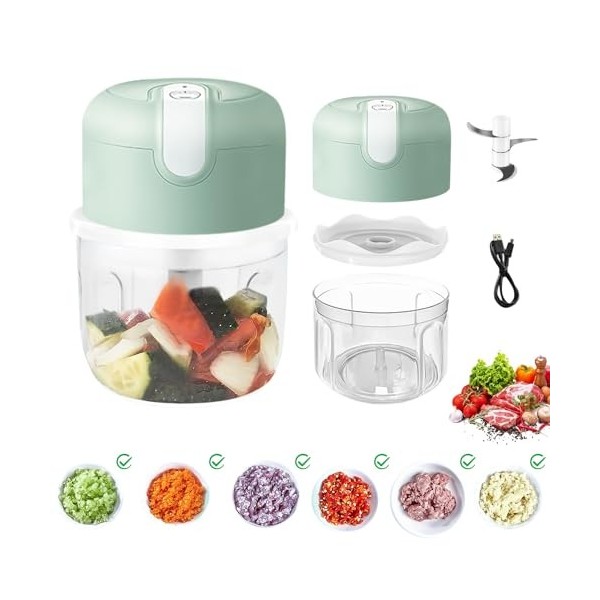 Nizirioo Mini hachoir électrique, 250 ml, mini hachoir électrique de cuisine avec port USB, hachoir à ail, mini coupe-oignon,