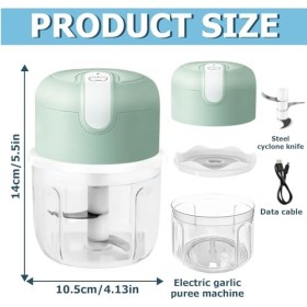 Nizirioo Mini hachoir électrique, 250 ml, mini hachoir électrique de cuisine avec port USB, hachoir à ail, mini coupe-oignon,