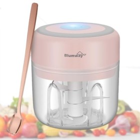 BlumWay Mini Robot culinaire, Hachoir à ail électrique chargeur USB, hachoir à nourriture électrique avec 3 lames tranchantes