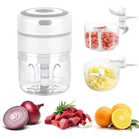 Mini électrique Hachoir à Oignons avec 2 Tasses, Multi Mixeur Electrique de Cuisine Hachoir 250ML+100ML, USB Rechargeable pou