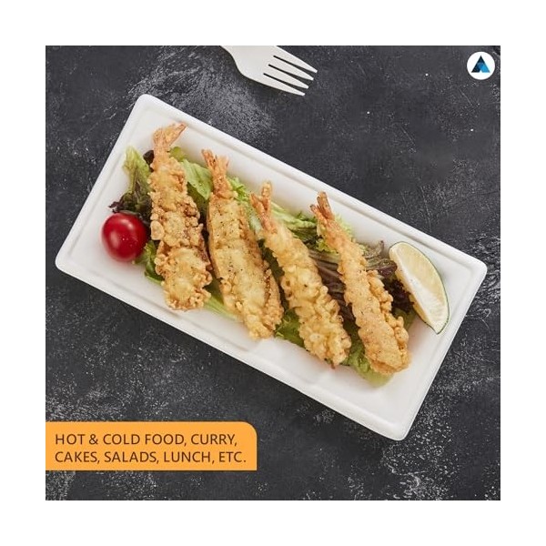 Nationwide Paper Lot de 50 assiettes rectangulaires écologiques et résistantes en canne à sucre naturelle, biodégradables, co