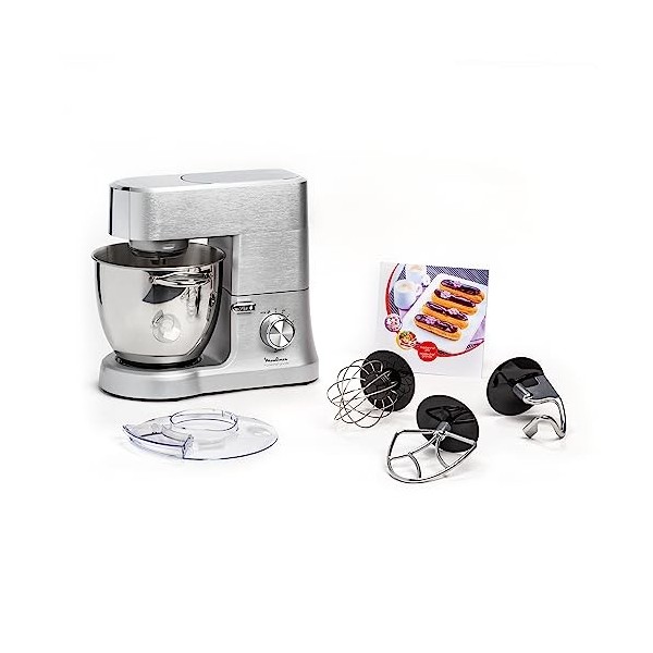 Moulinex Robot pâtissier, Bol XXL inox 6,7 L, 1500 W, 10 vitesses + fonction Pulse, Corps en fonte daluminium, Kit de pâtiss