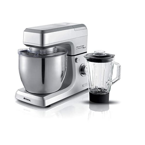 Ariete 1598 Pastamatic Gourmet Planetary, Pétrin avec Blender, Bol en Acier Inoxydable 7 L, Carafe en Verre 1,5 L, Fouet Élec