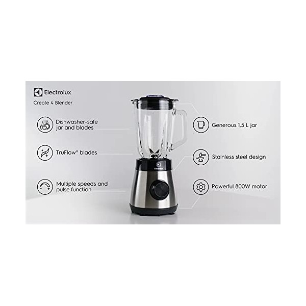 Electrolux E4TB1-6ST Mélangeur avec lames TruFlow, 800 W, plastique, gris, 195 x 196 x 395 mm