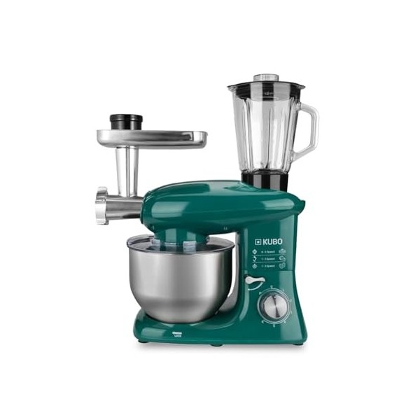 Kubo - Robot de cuisine - 7 accessoires : bol mixeur, hachoir à viande, grand bol, couvercle de protection, fouet, mixeur et