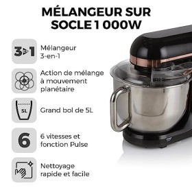 Tower T12033RG Robot Pâtissier - Batteur Électrique Cuisine - Robot Cuisine sur Socle 3-en-1 avec 6 Vitesses et Fonction Puls