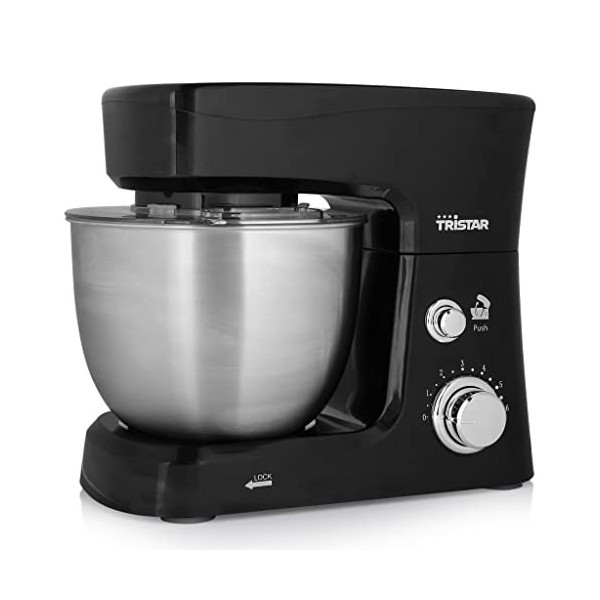 Robot pâtissier Tristar MX-4830 noir - 3,5 L - 700 W - 6 vitesses & fonction Pulse - Batteur, fouet et pétrin