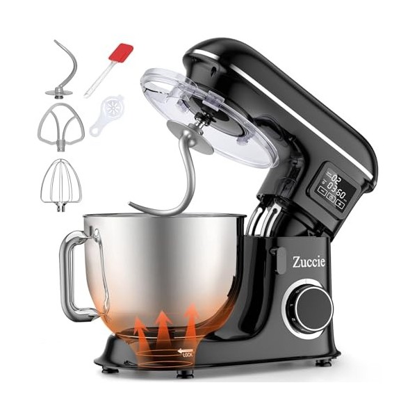 Zuccie Robot Pâtissier 1500W 8L Robot Patissier Multifonctions Écran LCD + Fonction de Fermentation Robot Petrin avec Fouet, 