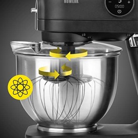 N8WERK Robot de cuisine édition Midnight - Fouet, crochet pétrisseur et crochet mélangeur - Protection anti-éclaboussures ave