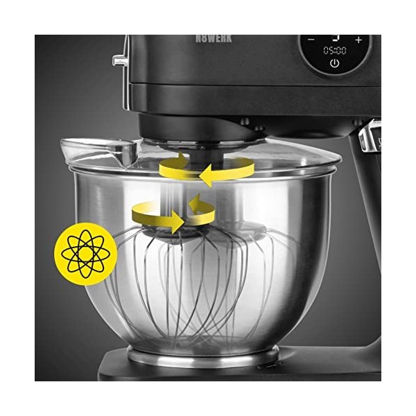 N8WERK Robot de cuisine édition Midnight - Fouet, crochet pétrisseur et crochet mélangeur - Protection anti-éclaboussures ave