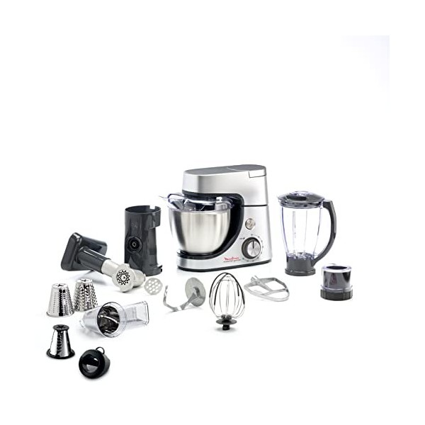 Moulinex Robot pâtissier, 1100 W, Kit de pâtisserie, Blender, Découpe-légumes avec accessoire pour macédoine, Hachoir à viand