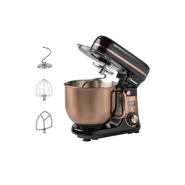 Bestron Robot Patissier, Robot pâtissier super silencieux 65 dB , Robot de cuisine 4-en-1, bol de 6 litres, inclus crochet p