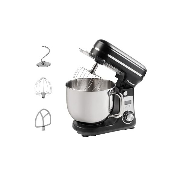 Bestron Robot Patissier, Robot pâtissier super silencieux 65 dB , Robot de cuisine 4-en-1, bol de 6 litres, inclus crochet p