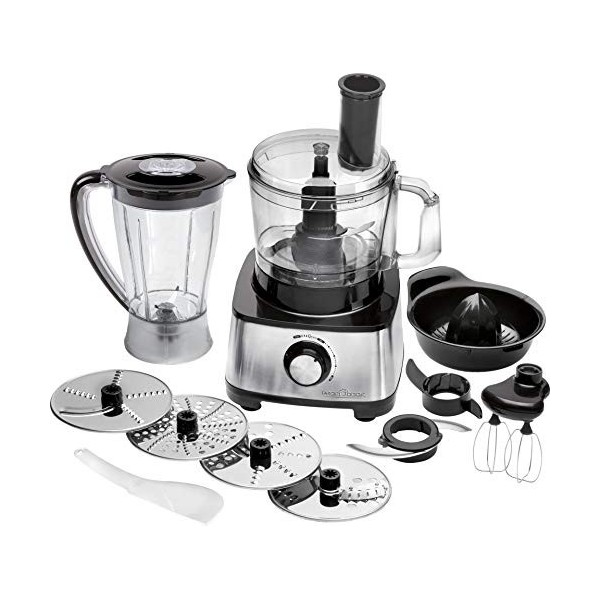ProfiCook PC-KM 1063 Robot de cuisine compact avec boîtier en acier inoxydable, couper, pétrir, mixer, presse-agrumes, 1.2L,