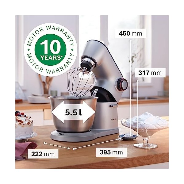 Bosch MUM9D33S11 Robot Optimum avec bol mélangeur en acier inoxydable, système de mélangeur 3D, 7 niveaux de commutation, 130