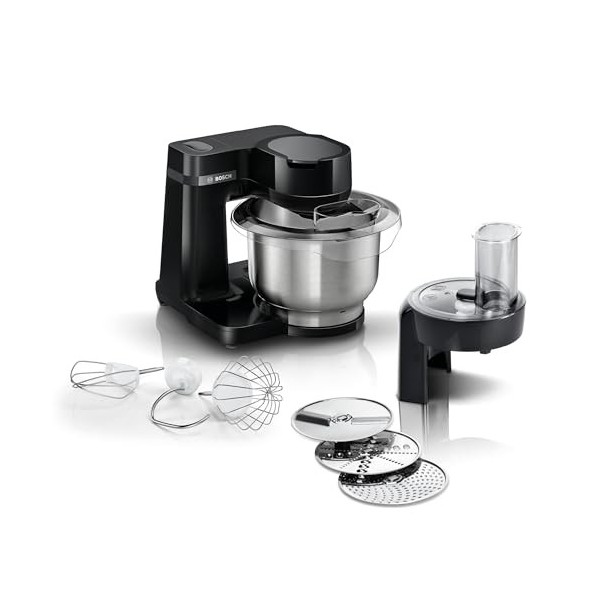 Bosch MUMS2EB01 Robot de cuisine MUM Serie 2, 700 W, bol en acier inoxydable 3,8 L, hachoir et 3 tranches, kit de pâtisserie 