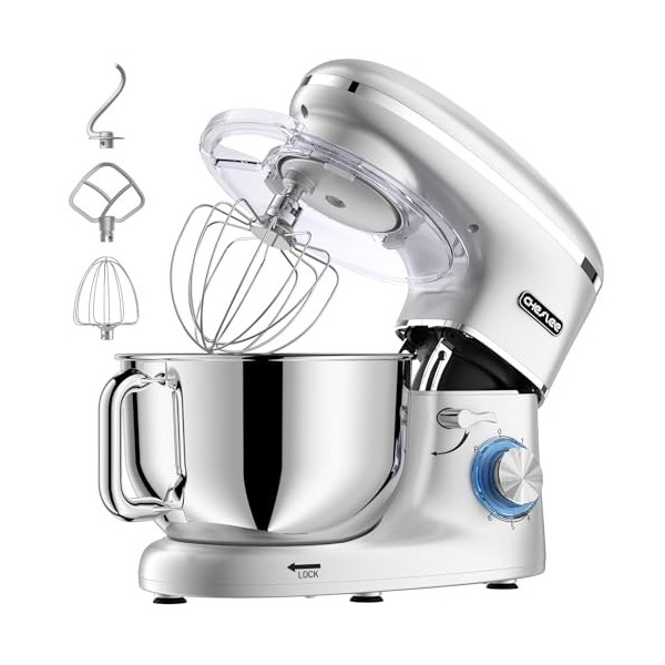 CHeflee Robot Pâtissier, 1500W Robot Pétrin, 6.2 L Robot de Cuisine Multifonction Faible Bruit avec Bol en Acier inox de,Batt