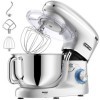 CHeflee Robot Pâtissier, 1500W Robot Pétrin, 6.2 L Robot de Cuisine Multifonction Faible Bruit avec Bol en Acier inox de,Batt