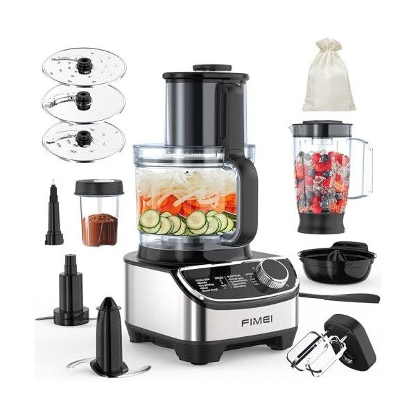FIMEI Robot culinaire multifonction 1300W, 3 vitesses et fonction pulse, hachoir 3,5L, mixeur 1,5L, moulin, presse agrumes, c
