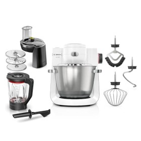 Bosch, Robot pâtissier, Série 6, moteur 1600 watts, mouvement planétaire 3D, kit pâtisserie, râpeur, blender ThermoSafe en ve