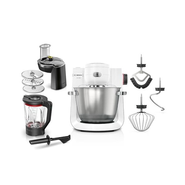 Bosch, Robot pâtissier, Série 6, moteur 1600 watts, mouvement planétaire 3D, kit pâtisserie, râpeur, blender ThermoSafe en ve