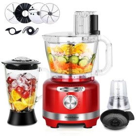 Homtone 1000W Robot de Cuisine Polyvalent, 10 en 1 Robot Culinaire, Blender, Broyeur, Coupeur, Râpeur, Batteur, Presse-agrume