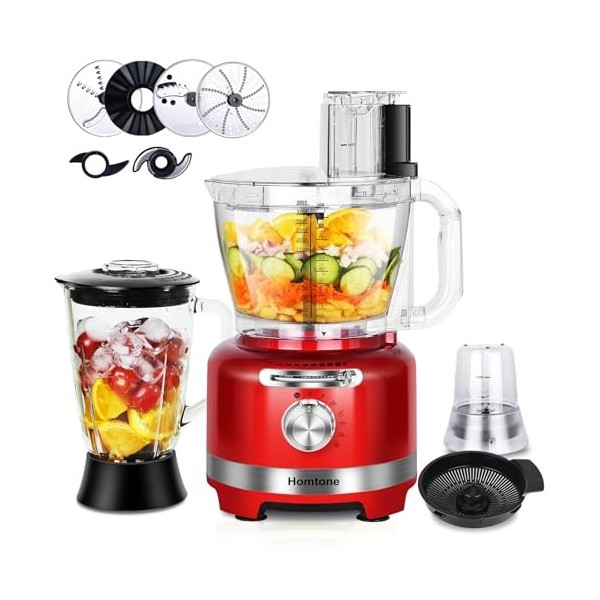 Homtone 1000W Robot de Cuisine Polyvalent, 10 en 1 Robot Culinaire, Blender, Broyeur, Coupeur, Râpeur, Batteur, Presse-agrume
