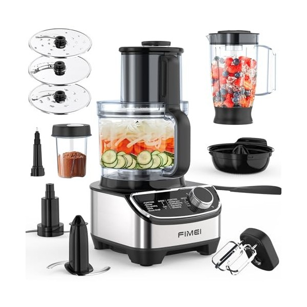 FIMEI Robot Multifonction Cuisine 1300W, 3 vitesses et fonction pulse, hachoir 3,5L, mixeur 1,5L, moulin, presse agrumes, cro