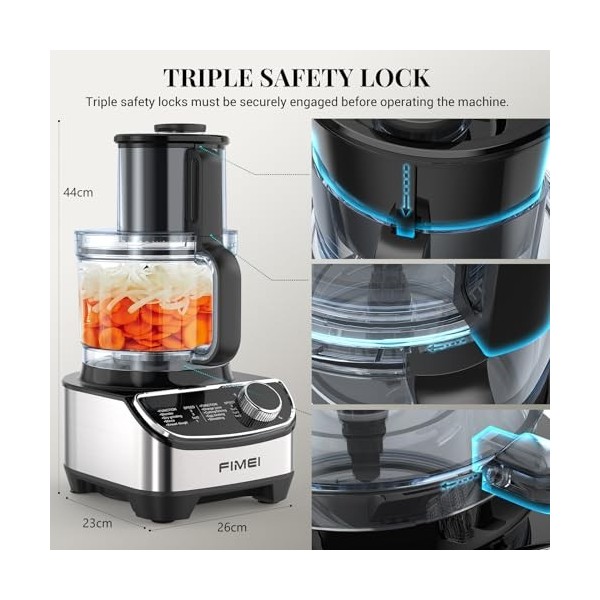 FIMEI Robot Multifonction Cuisine 1300W, 3 vitesses et fonction pulse, hachoir 3,5L, mixeur 1,5L, moulin, presse agrumes, cro