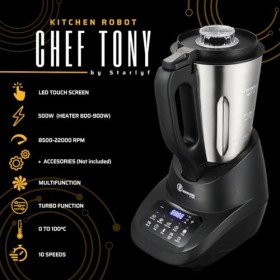 STARLYF Chef Tony Kitchen Robot de cuisine, 500 W, 10 vitesses, multifonction, hache, mélange, broyage, bout, cuisine, tempér
