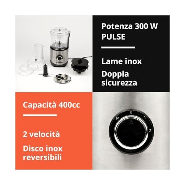 G3 Ferrari G20158 Mini-robot multifonction "Chop & Drop", 300 W, 400 cc, acier inoxydable