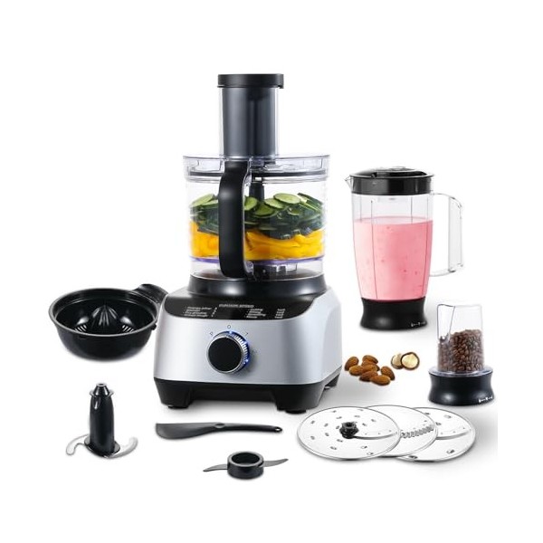 SNDOAS Robot Cuisine Multifonctions, 1300 W Robot Cuisine, Bol Mélangeur 3.5 L, Hachoir Multifonction, Blender Mixeur 1.5 L, 