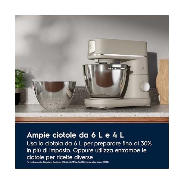 Electrolux Assistant de cuisine, ‎E6KM1-4PPT, avec 6 et 4 litres, avec fouet de cuisine, 1200 W, perle platine en acier inoxy