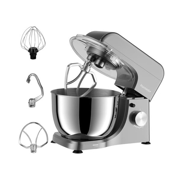 Parmedu Robot de cuisine électrique, pétrisseur, mélangeur : 380 W, compact avec 8 vitesses et tête basculante, bol mélangeur