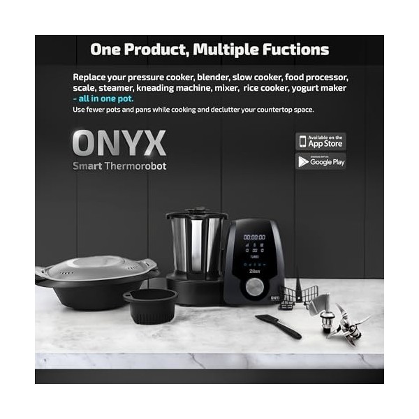 Zilan ONYX Thermo Robot, robot de cuisine multifonction Wi-Fi, 30 Fonctions, Écran LED Numérique, Balance Intégrée, 3,3 L, 17