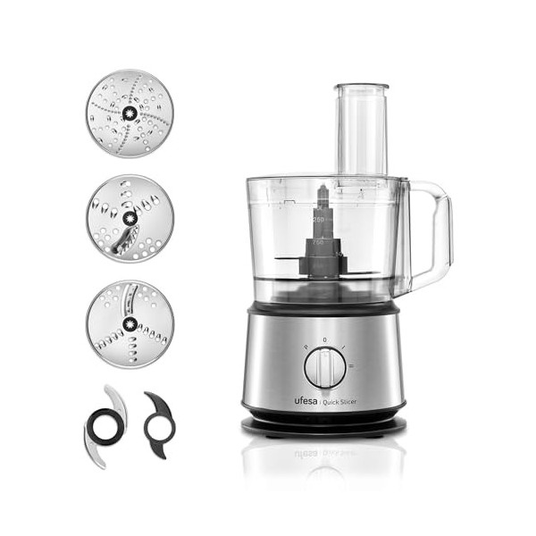 Ufesa Quick Slicer Processeur Alimentaire Multifonction 10 en 1, 1200W, Capacité de 1,5L, Corps en Inox, x3 Disques Double Fa