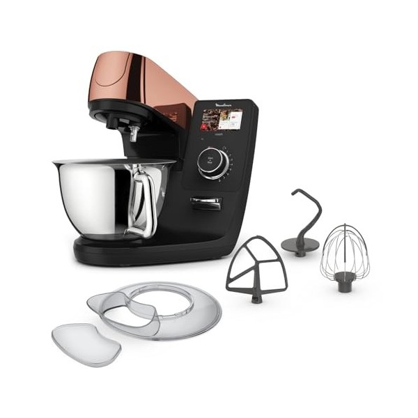 Moulinex Robot pâtissier connecté, Bol inox 5.5 L, Technologie brevetée, Ecran digital, Silencieux, 21 recettes programmées,