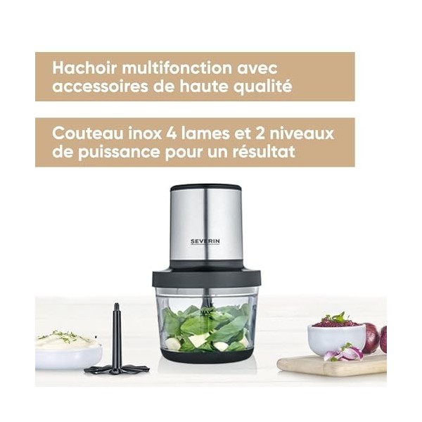 SEVERIN Hachoir électrique 400 W multifonction dune capacité d1 Litre, garanti sans BPA, Hachoir à viande, oignons, herbes,