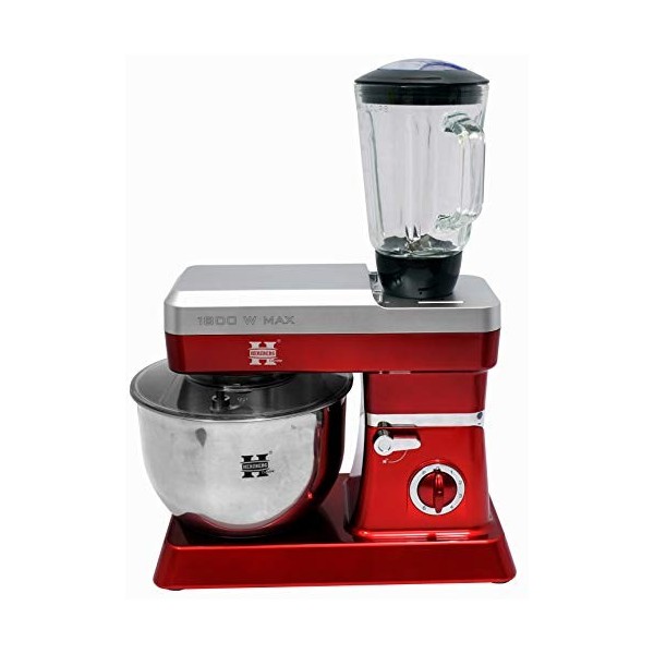 Herzberg, HG5065-RD, Robot Petrin Multifonction, Blender en Verre 1.7L, Puissance 1800 W max, Réglage de 6 Vitesses, Capacité