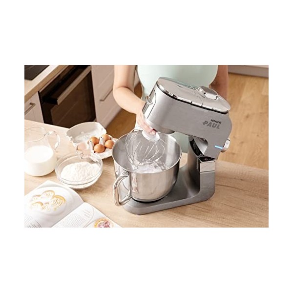Sencor Robot Pâtissier multifonctions Premium, Robot de Cuisine Robust full metal, Moteur 1500W Surpuissant, avec Éclairage L