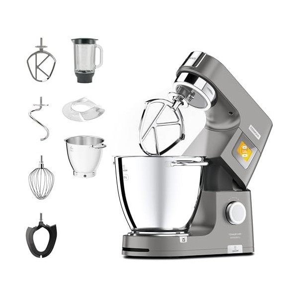 Kenwood Titanium Chef Pâtissier XL KWL90.034SI, Robot Pâtissier Multifonction avec Bol de 7L, 1400 W, Argent & Hachoir de Bou