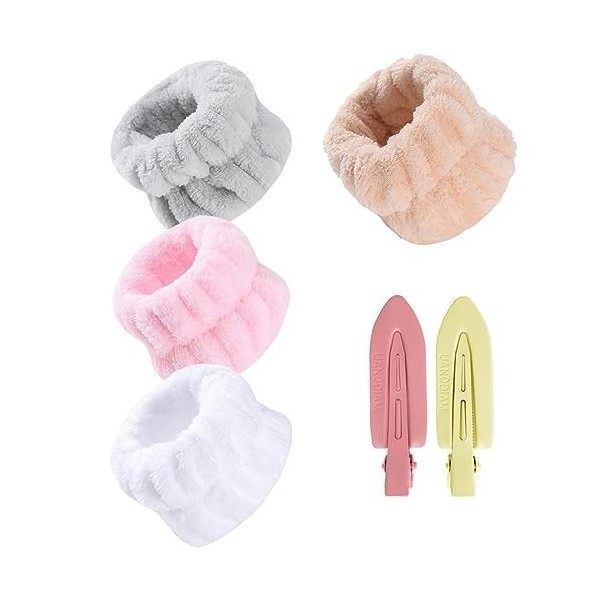 WKRTDY 4 Pcs bracelets pour le lavage du visage et bandeau pour poignet de spa. Comprend également des clips de caneton et un