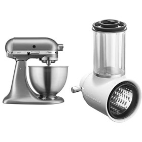 KitchenAid Robot pâtissier multifonction - Bol en acier 4,3L - Argent 5K45SSESL & Tranchoir/Râpe à Cylindres pour Préparation