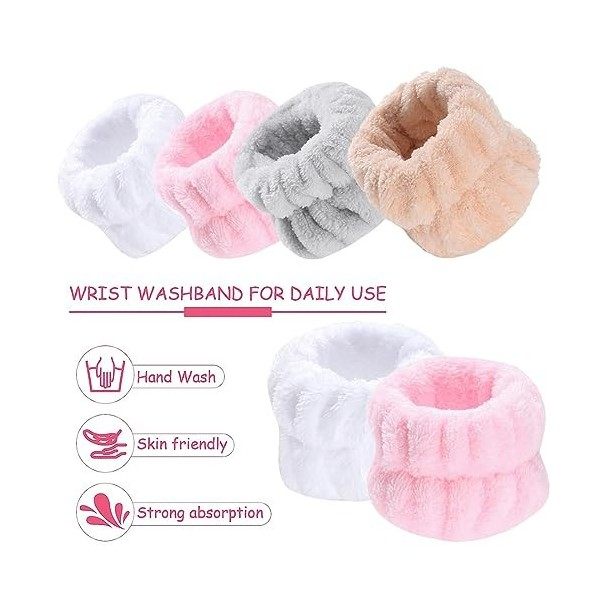 WKRTDY 4 Pcs bracelets pour le lavage du visage et bandeau pour poignet de spa. Comprend également des clips de caneton et un